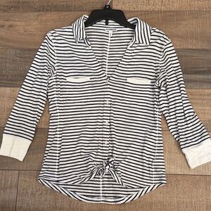 Express Black and White Striped Button Down Shirt